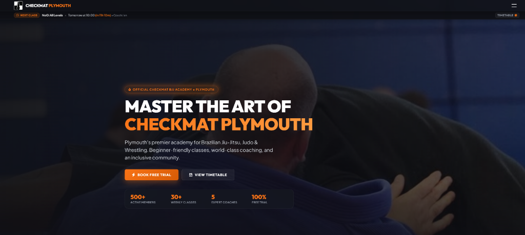Checkmat BJJ Plymouth official live website designed by Maciej Szeląg
